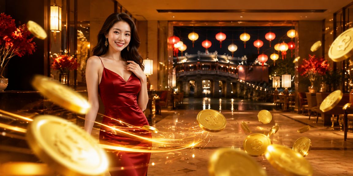 Cảnh chợ đêm Hội An với người dùng trải nghiệm cá cược casino trên điện thoại